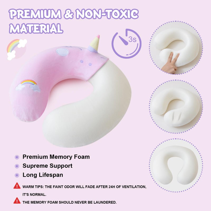 Cirorld Travel Pillow for Kids Adult Cute Neck Pillow for Traveling Memory Foam Airplane Pillow Sleep Mask Animal Flight Pillow Head Rest Neck Support for Cars Long Flights (Pink, 9-12 Y/O) - Image 4